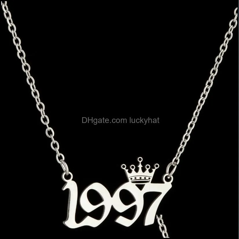personalized birth year number necklaces custom crown initial necklace pendants for women girls birthday jewelry special year