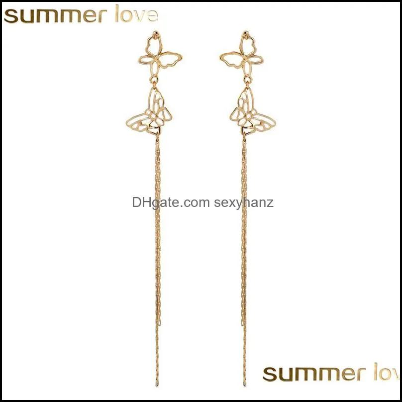 fashion long tassel earrings hollow double butterfly tassel earring 925 sterling silver needle for women wholesale jewelry
