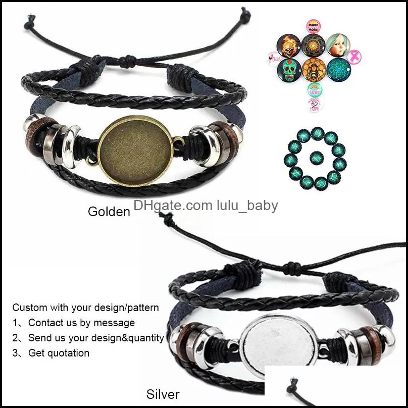 fashion jewelry diy multi layer leather bracelet bangle blank base fit 20mm round p o glass cabochon setting bezel tray jewelry