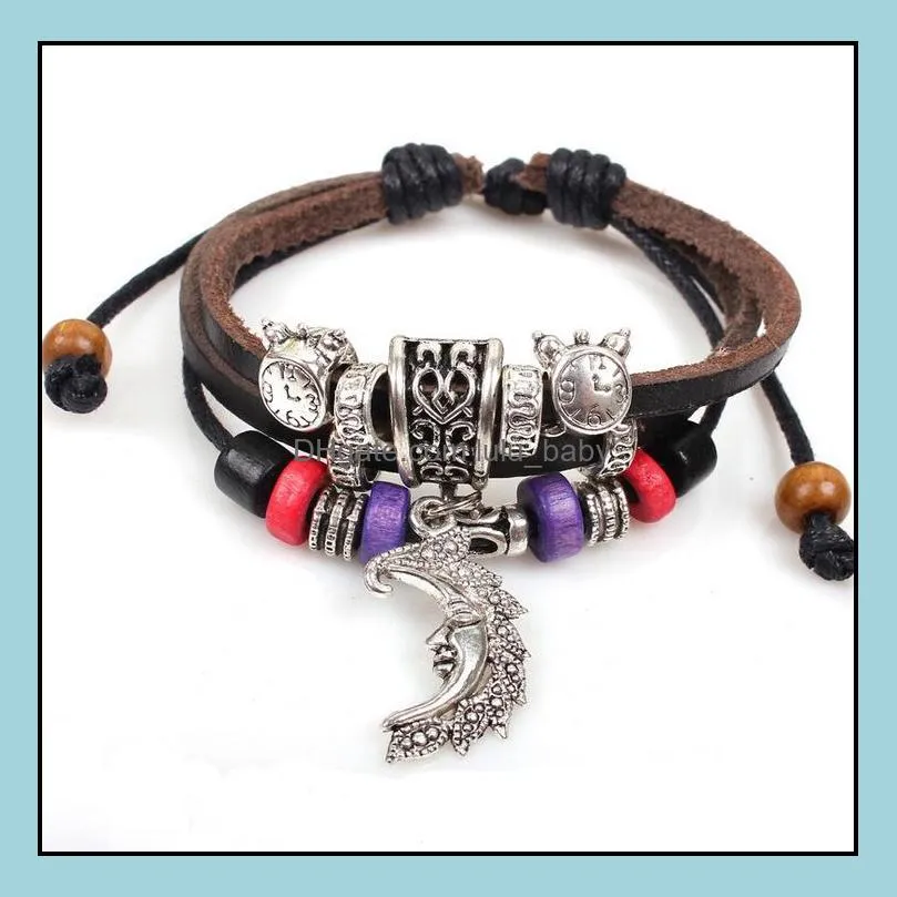 leather bracelet for women mens bangles hand woven braided rope genuine leather chain bead bracelet infinity bracelets