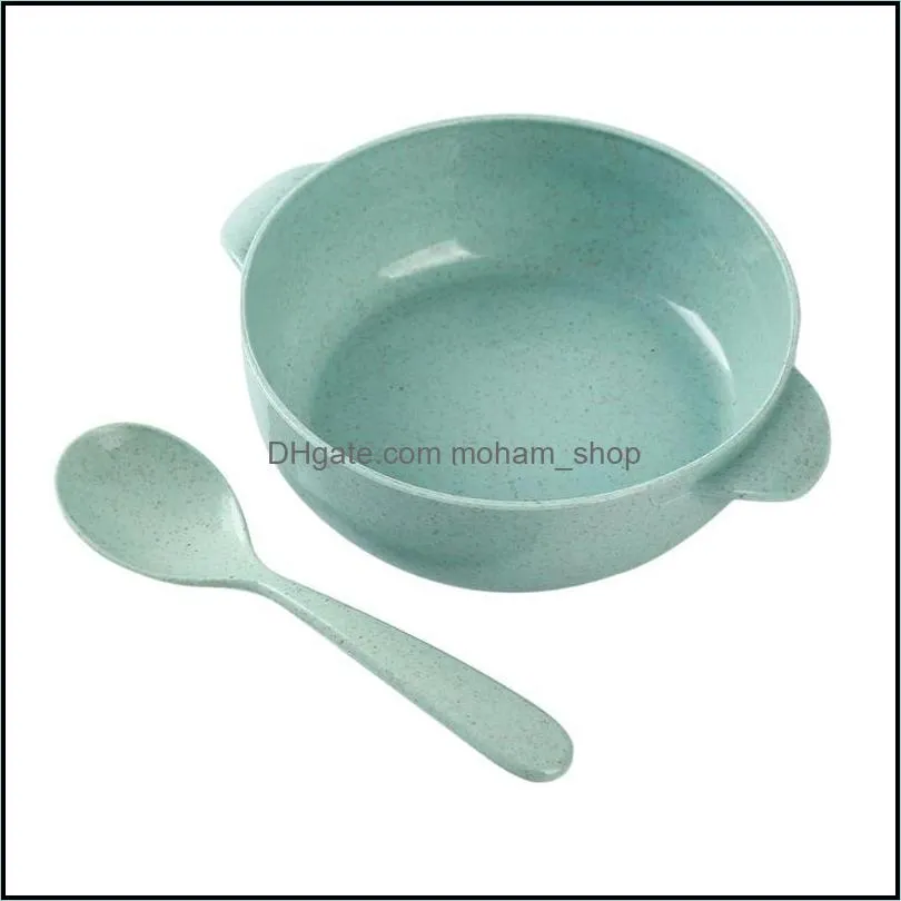 bowls wheat straw ecofriendly children rice bowl soup dessert noodles home kitchen cutlery set with spoon supplies