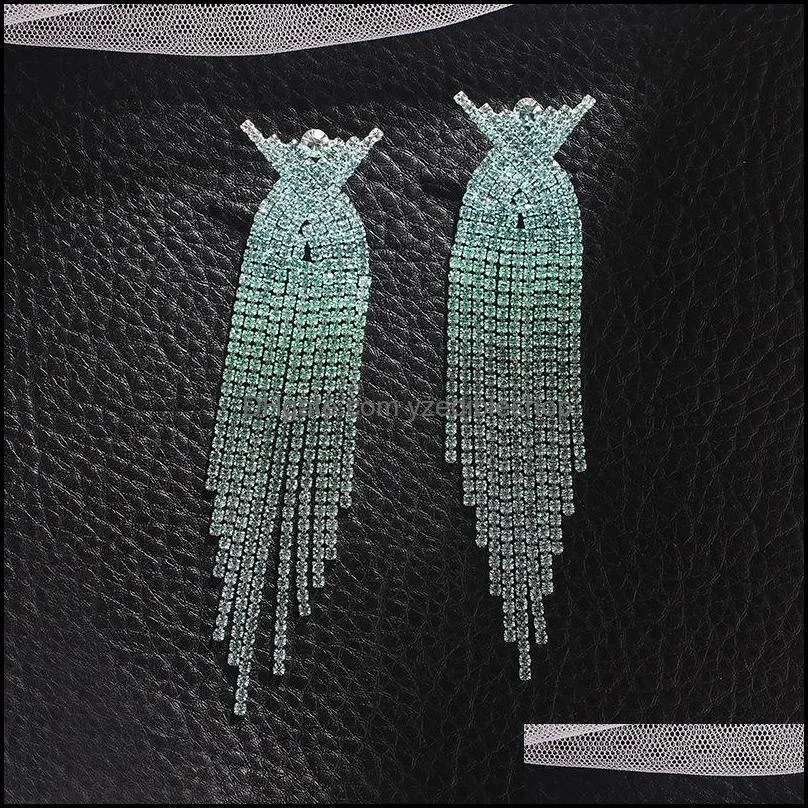 womens long tassel earrings gradient rhinestone earrings luxury crystal dangle earring fashion wedding jewelry accessories 1831 t2