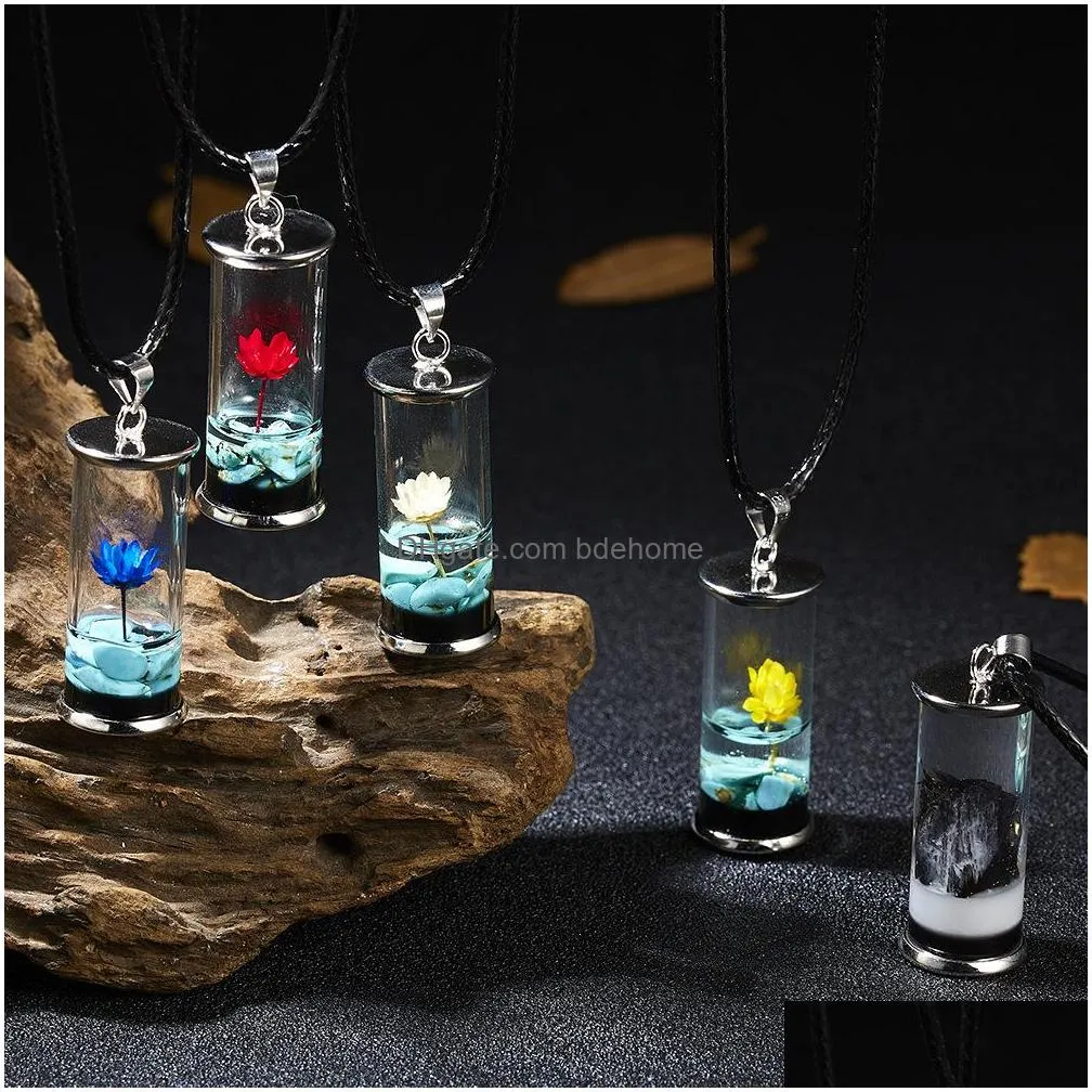 women fashion jewelry bottle pendant necklace glass dry flower slide pendant necklace