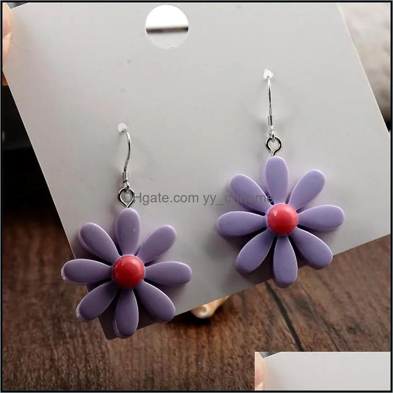 korean daisy flower long dangle acrylic earrings sweet style resin earrings for women summer design jewelry wholesale