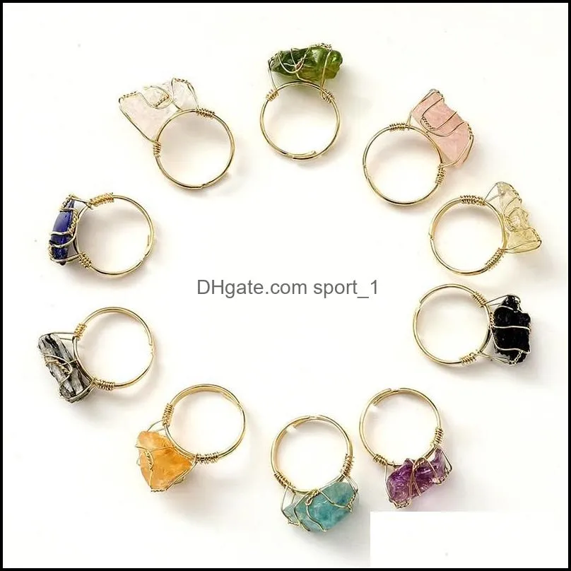 irregular natural crystal stone adjustable gold plated band rings for women men fashion party club punk jewelry 1216 b3