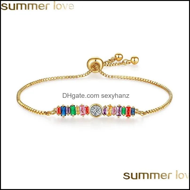 gold rainbow zircon bracelet colorful adjustable chain tennis rainbow bracelet for women girls fashion jewelry box chain bracelet