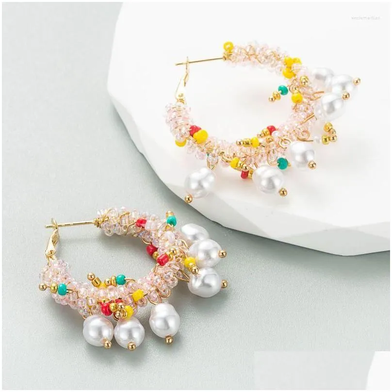 hoop earrings elegant pearl beaded earring fashion bohemia colorful beads big trendy women hoops luxury ethnic jewelry