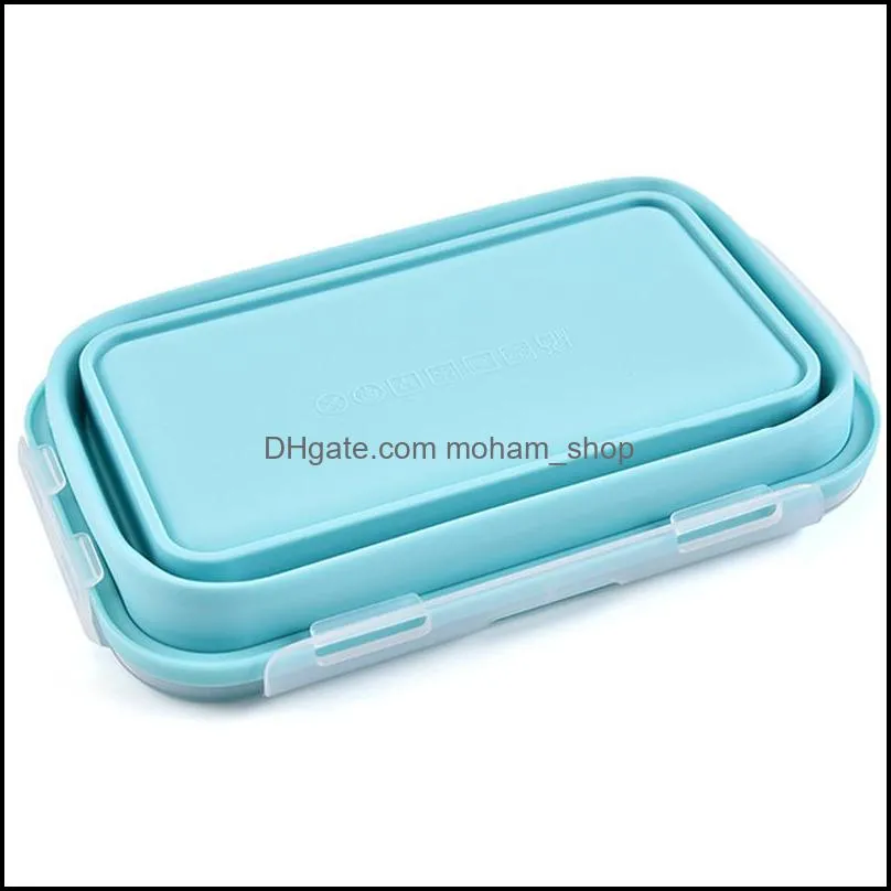 silicone foldable lunch box fruit food storage container outdoor portable camping picnic lunch box rectangle food fruit holder vt0454