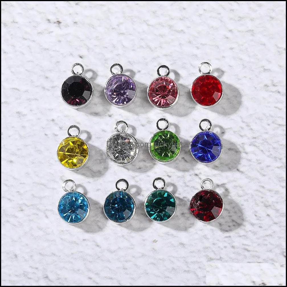 10pcs per lot silver crystal birthstone charm beads bracelet necklace jewelry making diy stainless steel charm