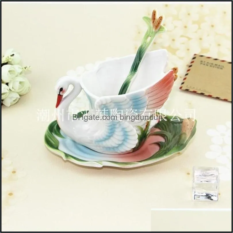 mugs 305ml creative swan tea pot and cup set saucer art gift personalized ceramic gorgeous mug taza ceramica drinkware