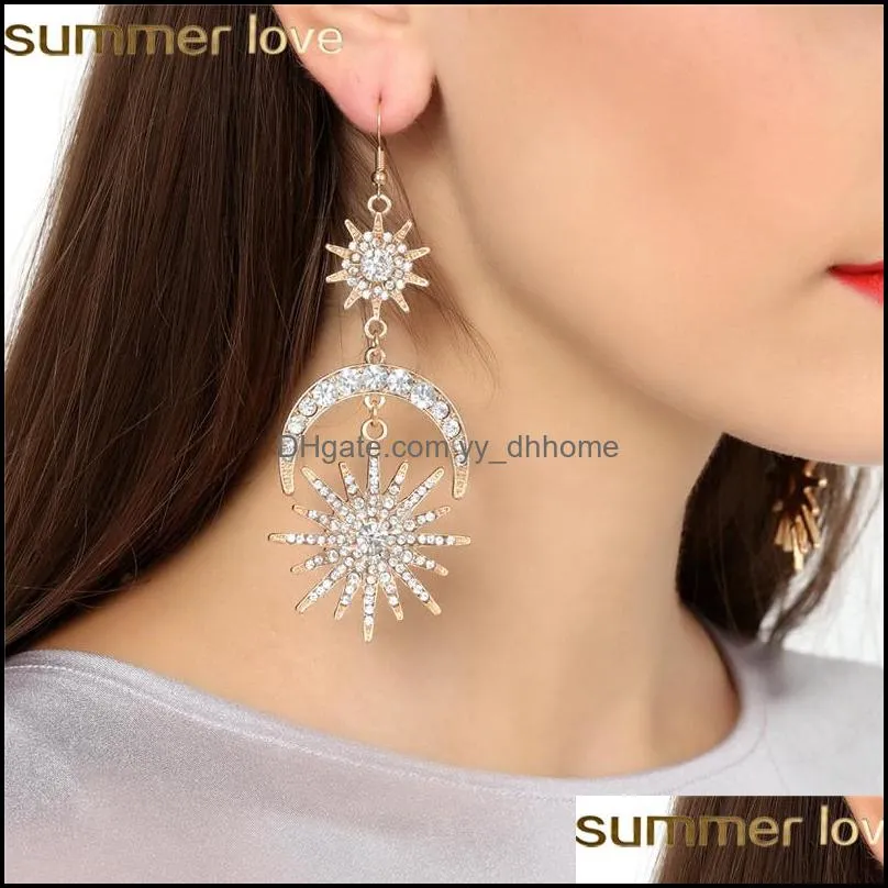 big luxury sun moon star earrings rhinestone designer earrings for women jewelry golden boho vintage statement earrings