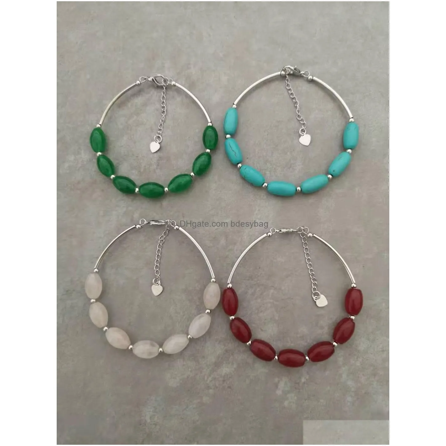 2021 new style rice gemstone beaded bracelet strand oval stone bangle jewelry gift for women