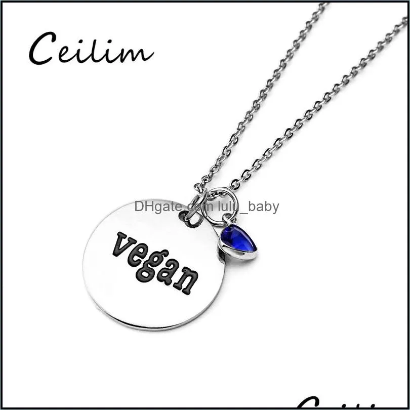  est vegan letter charms pendant necklaces for women men vegetarian stainless steel chain triangle crystal pendant sweater necklace