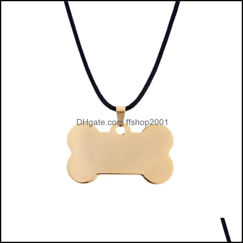 fashion custom engrave name glossy bone dog tag necklaces for women black gold silver stainless steel pet cat dog tag necklace jewelry