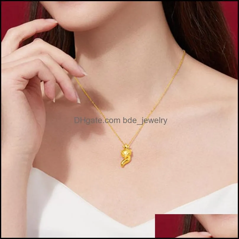 24k yellow gold charm necklaces for women fox pendant necklace chain choker collier jewelry accessories party gifts