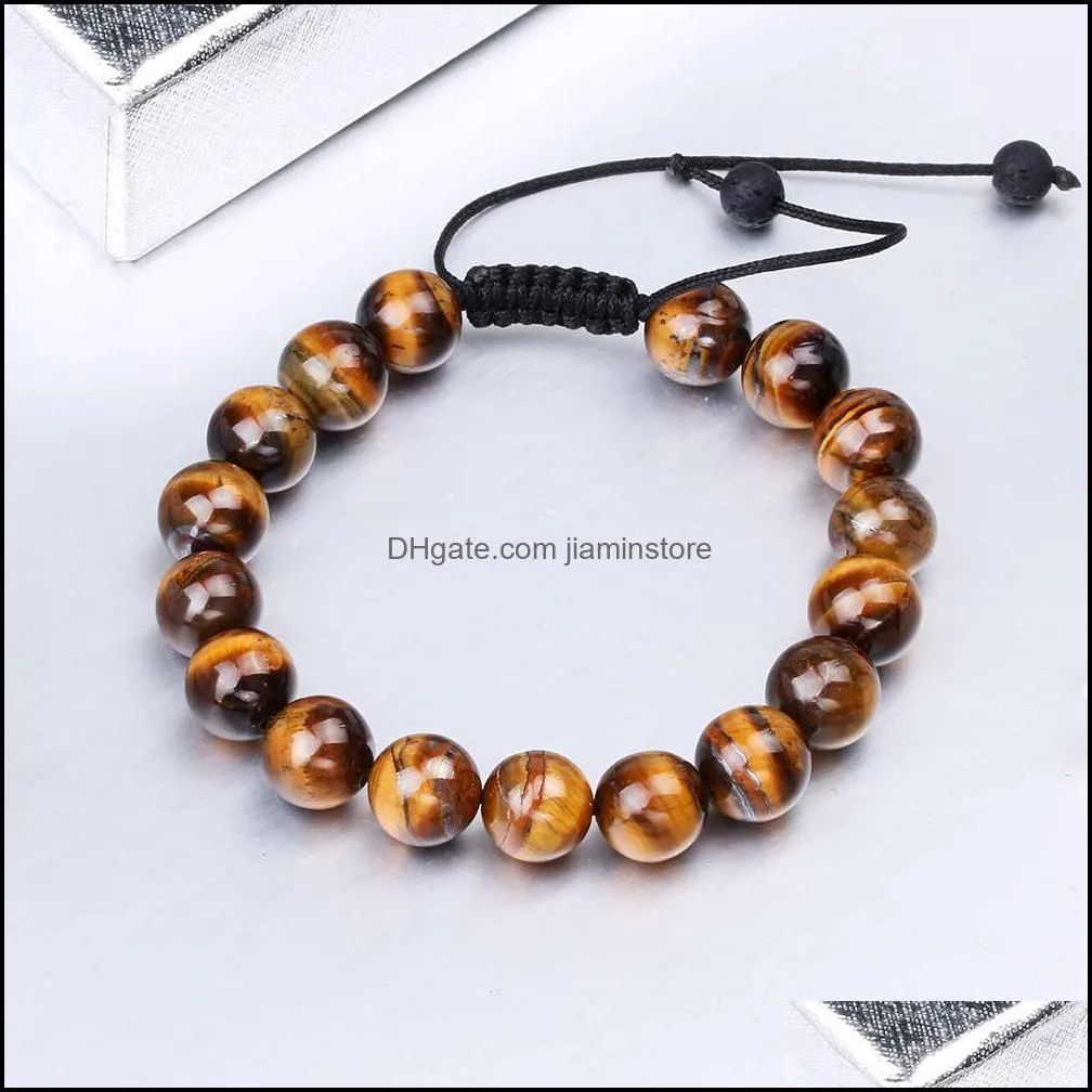 mens fashion natural tiger eye beads matte onyx stone woven bracelet bangles healing balance prayer women men jewelry wholesale