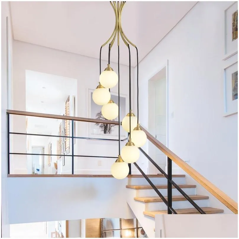 stairwell long chandelier nordic modern living room pendant lamps creative restaurant lamp rotating g9 glass hanging lights