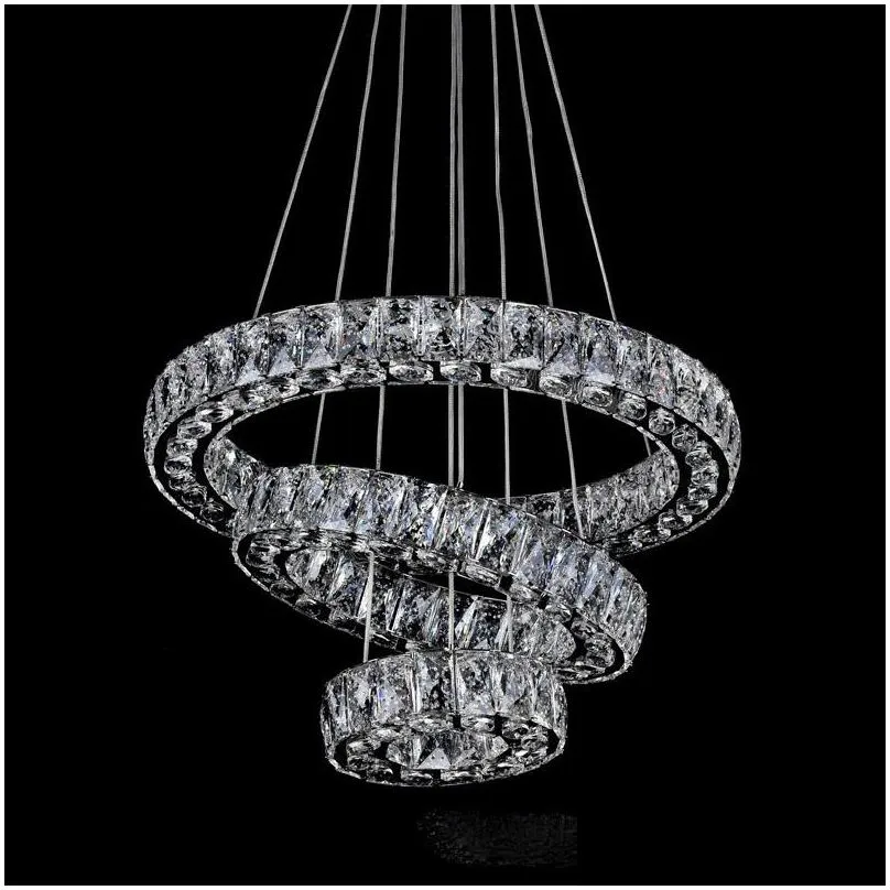  rgb crystal chandelier led pendant light luxury round crystal lamp 3 rings pendente suspended light fixture for bar shop home