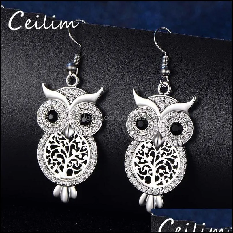 designs exquisite luxury crystal animal big eye owl earrings long hooks hollow tree dangle earring for women lovely party charm