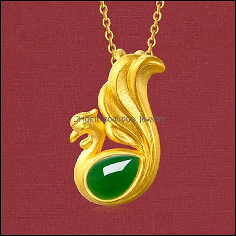 creative and novel fashion sand gold peacock plated gold pendant imitation hard gold chalcedony jasper phoenix pendants necklace