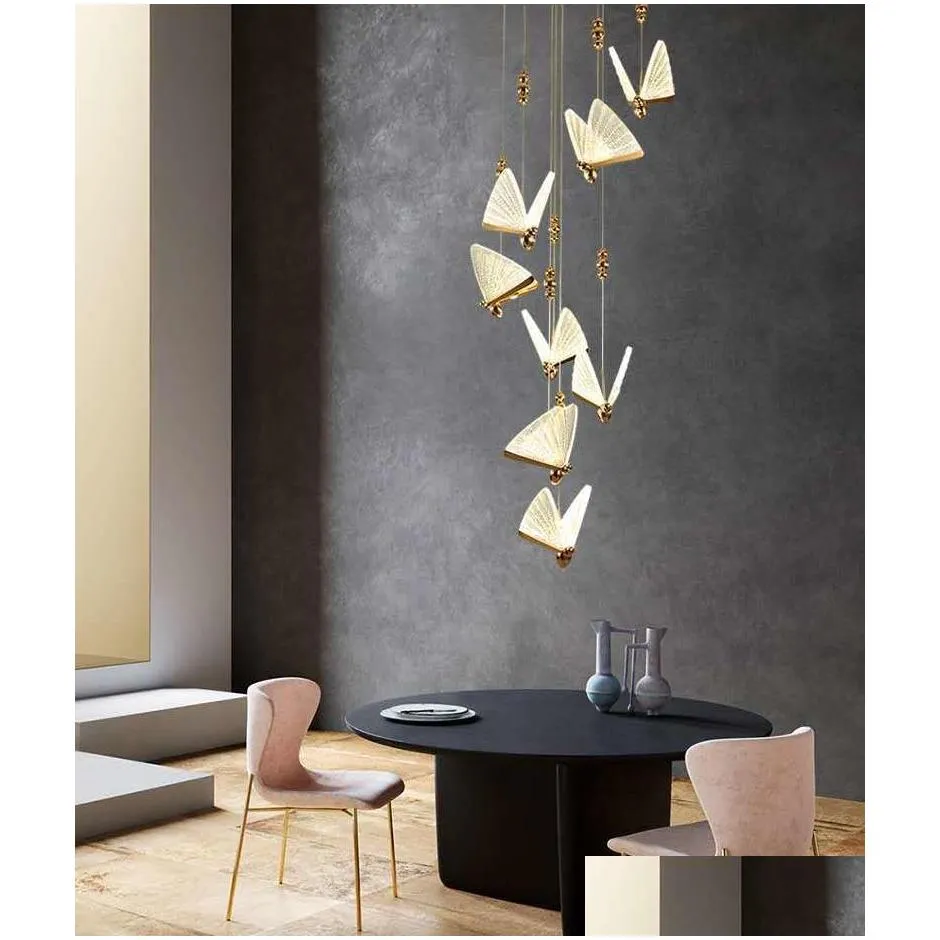 modern and simple butterfly single head pendant lights bar table bedroom light luxury restaurant stairwell pendant lamps