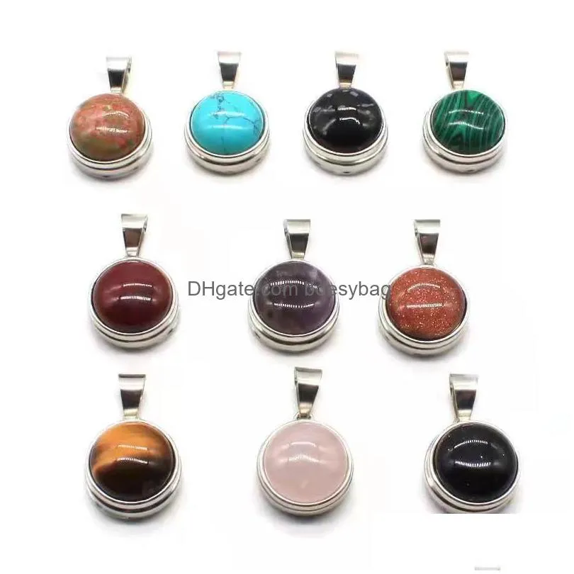 natural stone snap charms 10pcs/lot mixed gemstone styles metal charm 16mm snap button jewelry for bracelet diy