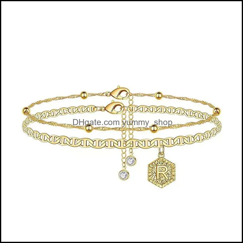 initials ankle bracelets anklet for women gold zircon letter barefoot accessories leg bracelet mothers day jewelry gifts