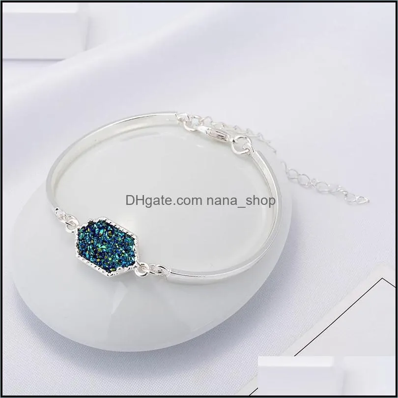 handmade crystal resin druzy bracelet arrival colorful natural stone bracelets bangles for women gold silver jewelry gift