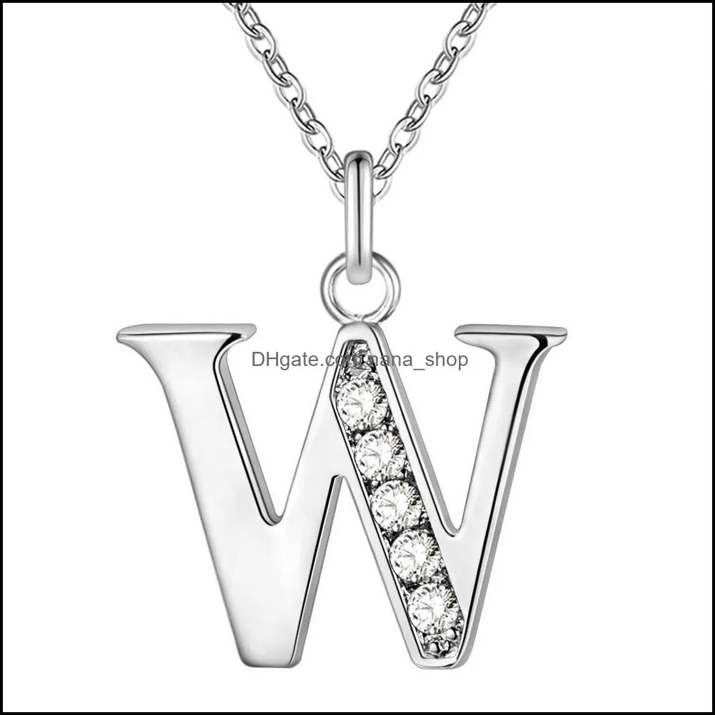 personalized initial crystal az letter pendant charms necklace 26 alphabet silver color chain necklaces women fashion high quality