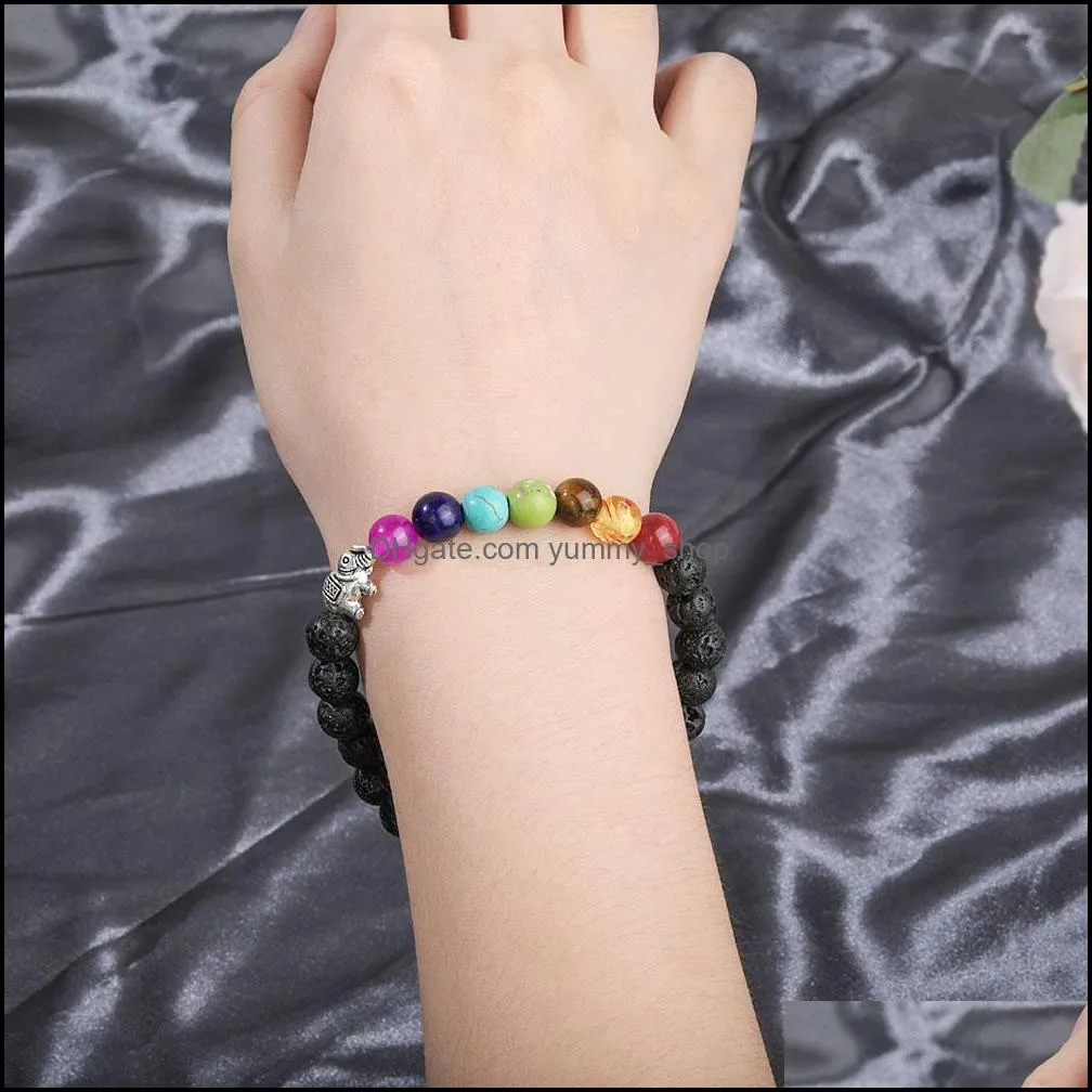 elephant charm bracelets 7 chakra natural stone bead bracelet  oil diffuser yoga bracelet