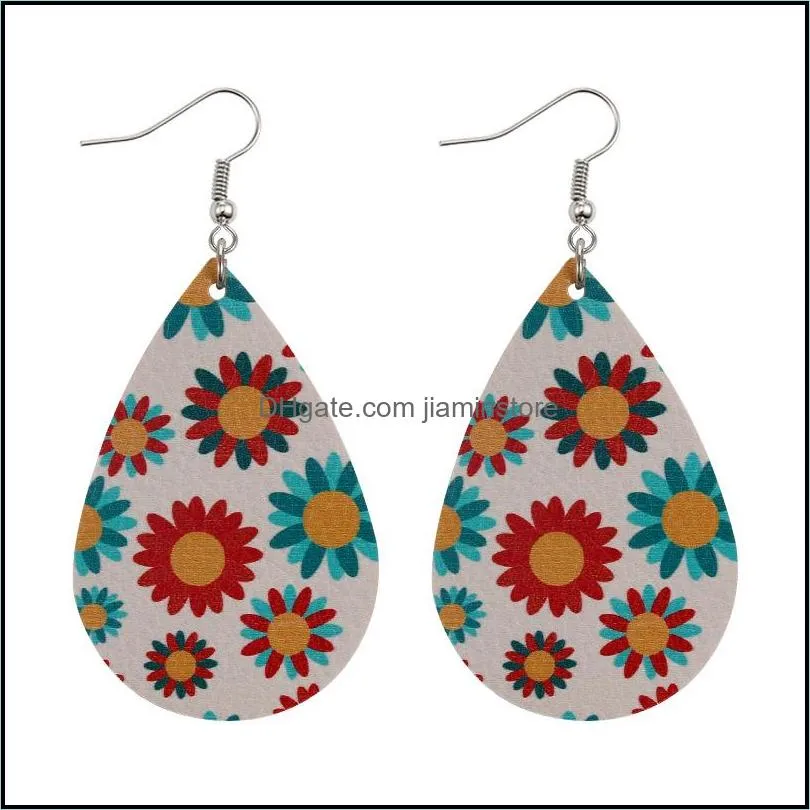  pu leather earrings fashion women daisy flower print pattern colorful faux leather dangle earring for girls bohemian party jewelry