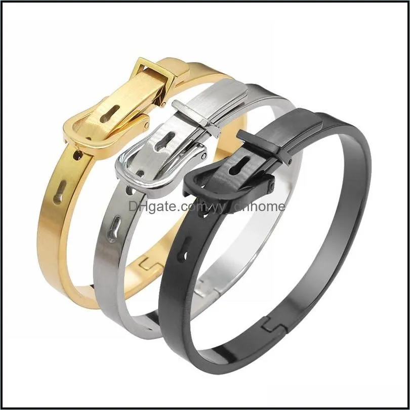 fashion 316l titanium steel wide belt buckle bracelet charm gold cuff belt bangles size for women men pulseira feminina