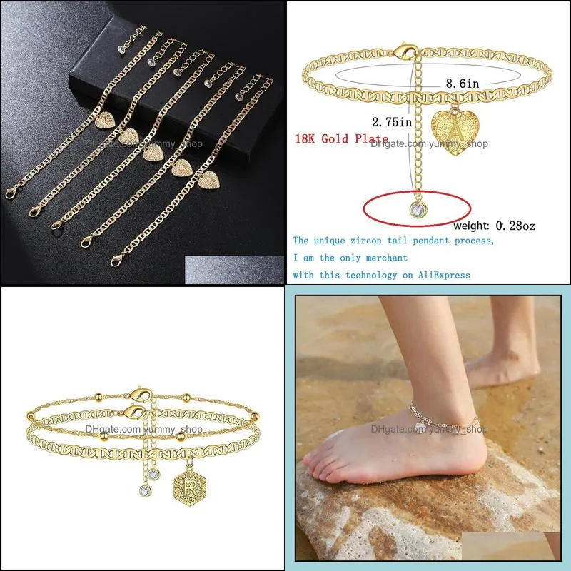 initials ankle bracelets anklet for women gold zircon letter barefoot accessories leg bracelet mothers day jewelry gifts