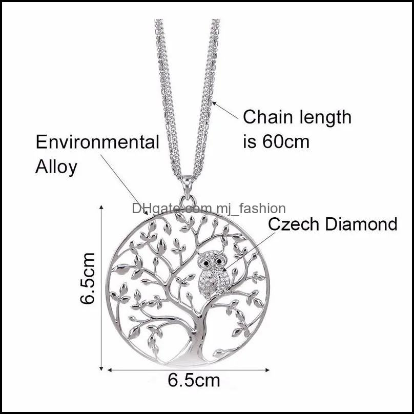  small owl pendant necklace tree of life women rose gold silver color chain hollow long necklaces pendants jewelry fashion gifts