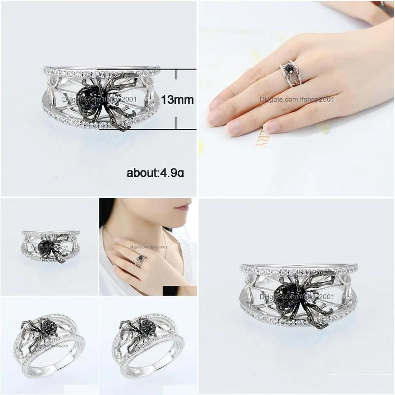 fashion jewelry black spider ring zircon diamond rings