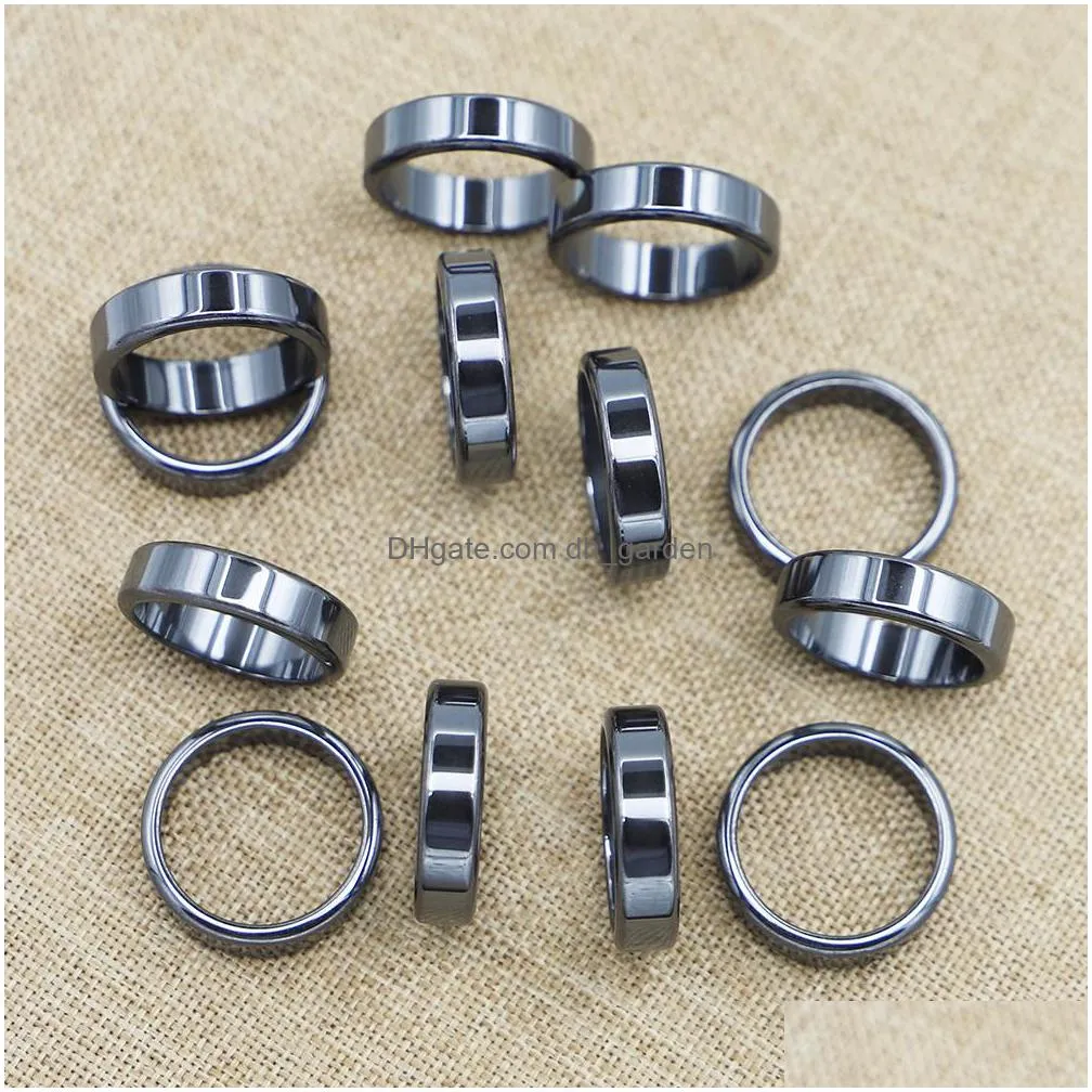 6mm band natural stone hematite rings flat arc black gallstone couple nonmagnetic aneis health care radiation protection gift