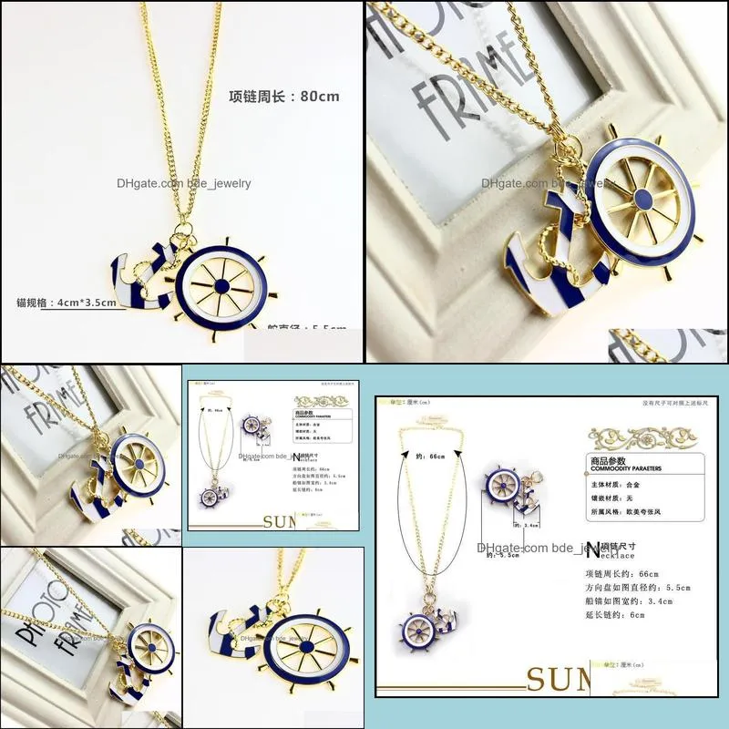 necklaces pendants for women jewelry texture blue navy style anchor exaggerated personality pendant statement necklace