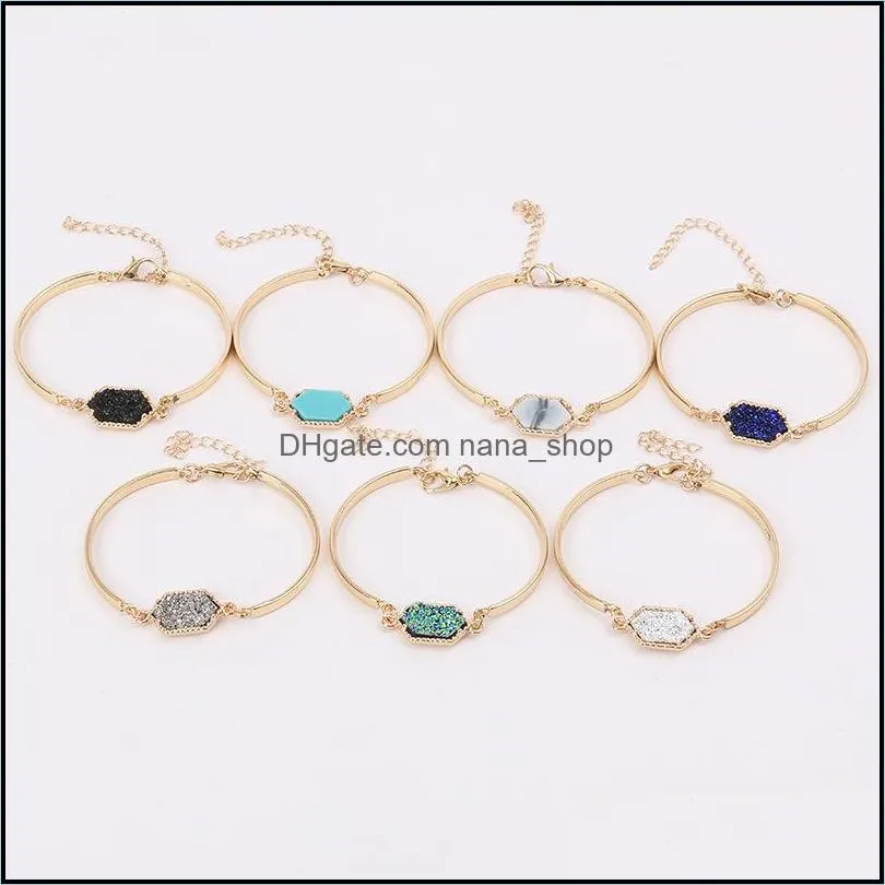 handmade crystal resin druzy bracelet arrival colorful natural stone bracelets bangles for women gold silver jewelry gift