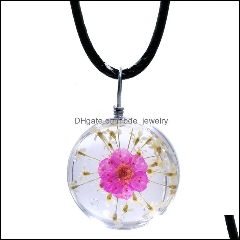 dried flowers necklaces glass ball necklace choker wedding jewelry strip leather necklace