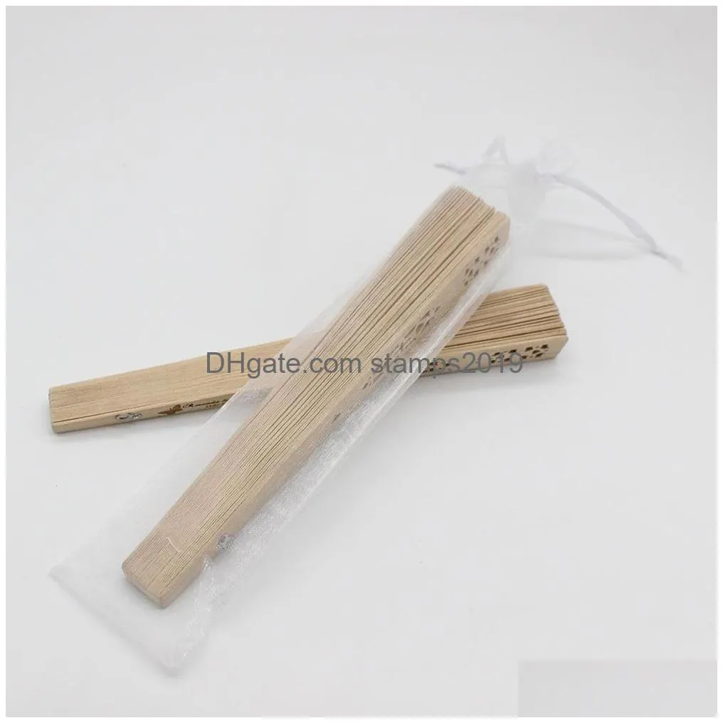 50pcs personalized engraved wood folding hand fan wooden fold fans customized wedding party gift decor favors organza bag