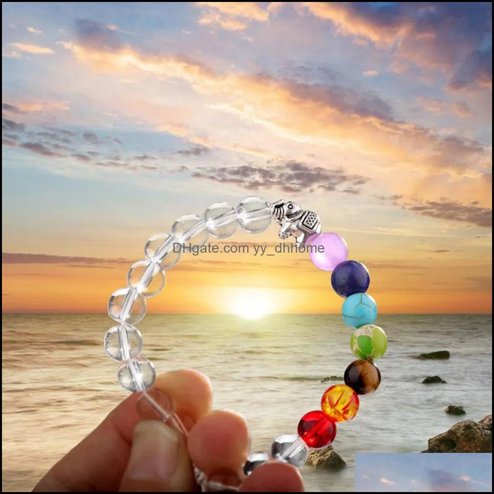 7 chakra bead bracelet natural stone beads yoga alloy metal silver plated elephant charm bracelets friendship jewelry