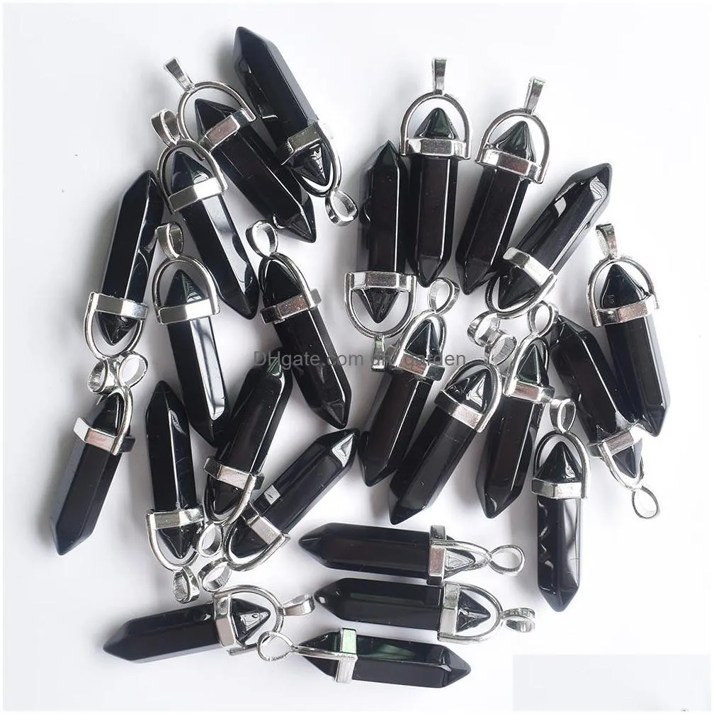 black hexagonal pillar charms glass crystal stone pendants for necklace earrings jewelry making wholesale