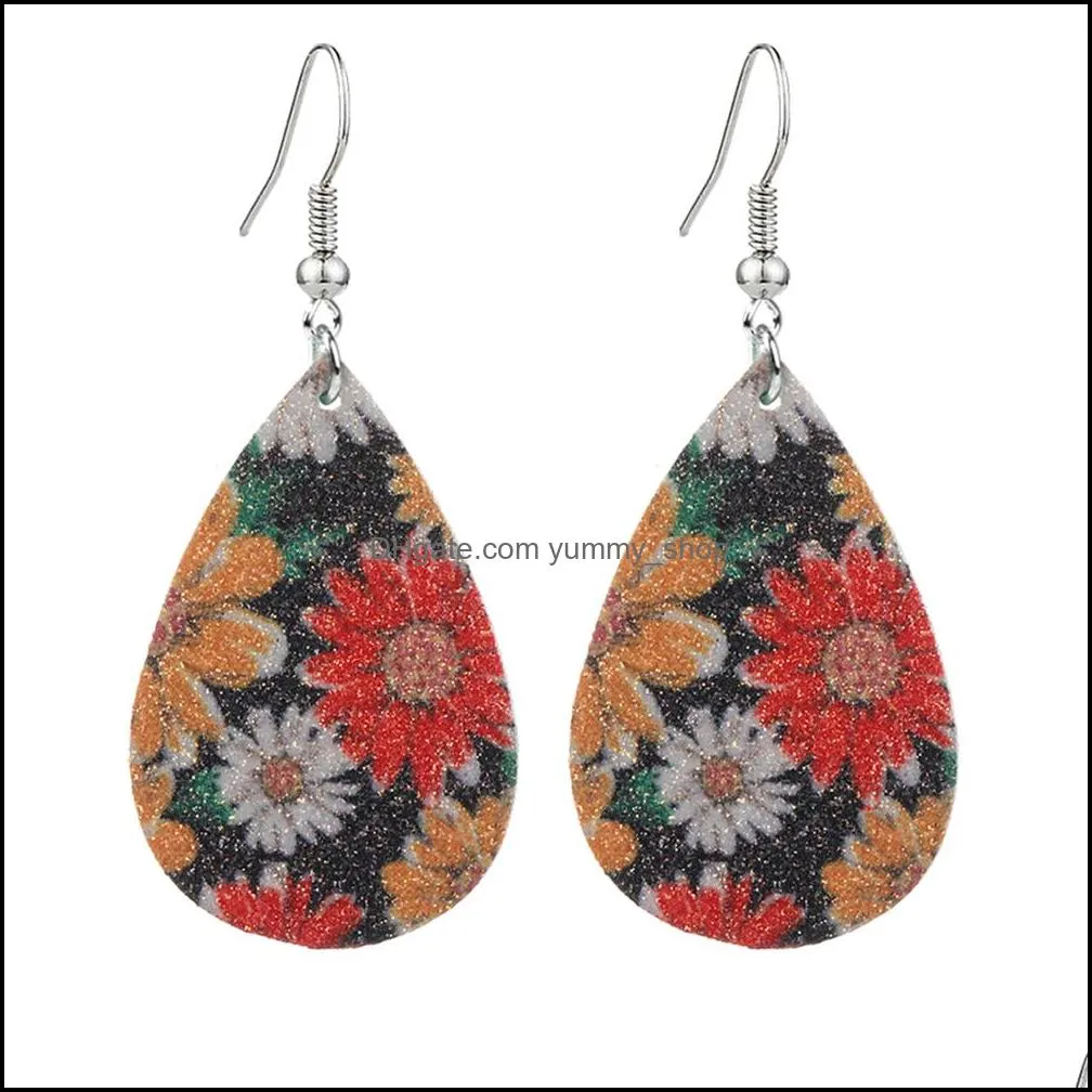 pu leather water drop earrings for women simple leaf sunflower dangle earring for girls jewelry accessory