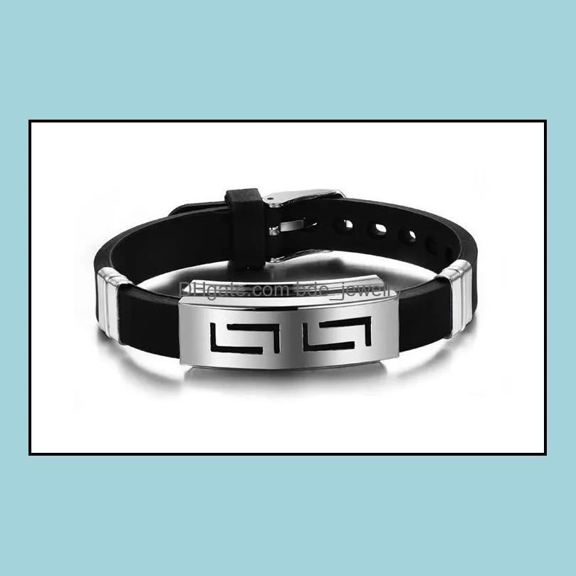 bracelet bangle charm bracelets mens black punk rubber beautifully stainless steel wristband clasp cuff bangle bracelet