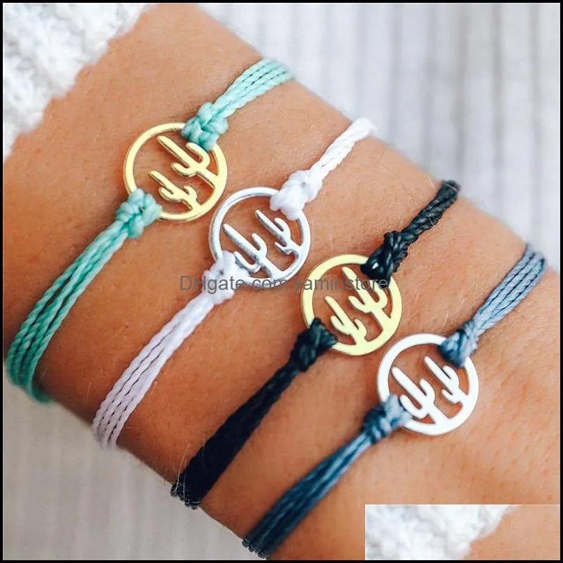 original handmade wax thread woven cactus bracelet multilayer friendship wax string colorful braided bracelets for women summer beach