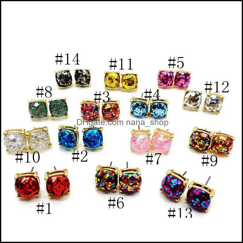 colorful party cute elegant design square glitter sweet earring stud high quality resins earring jewelry for men women holiday