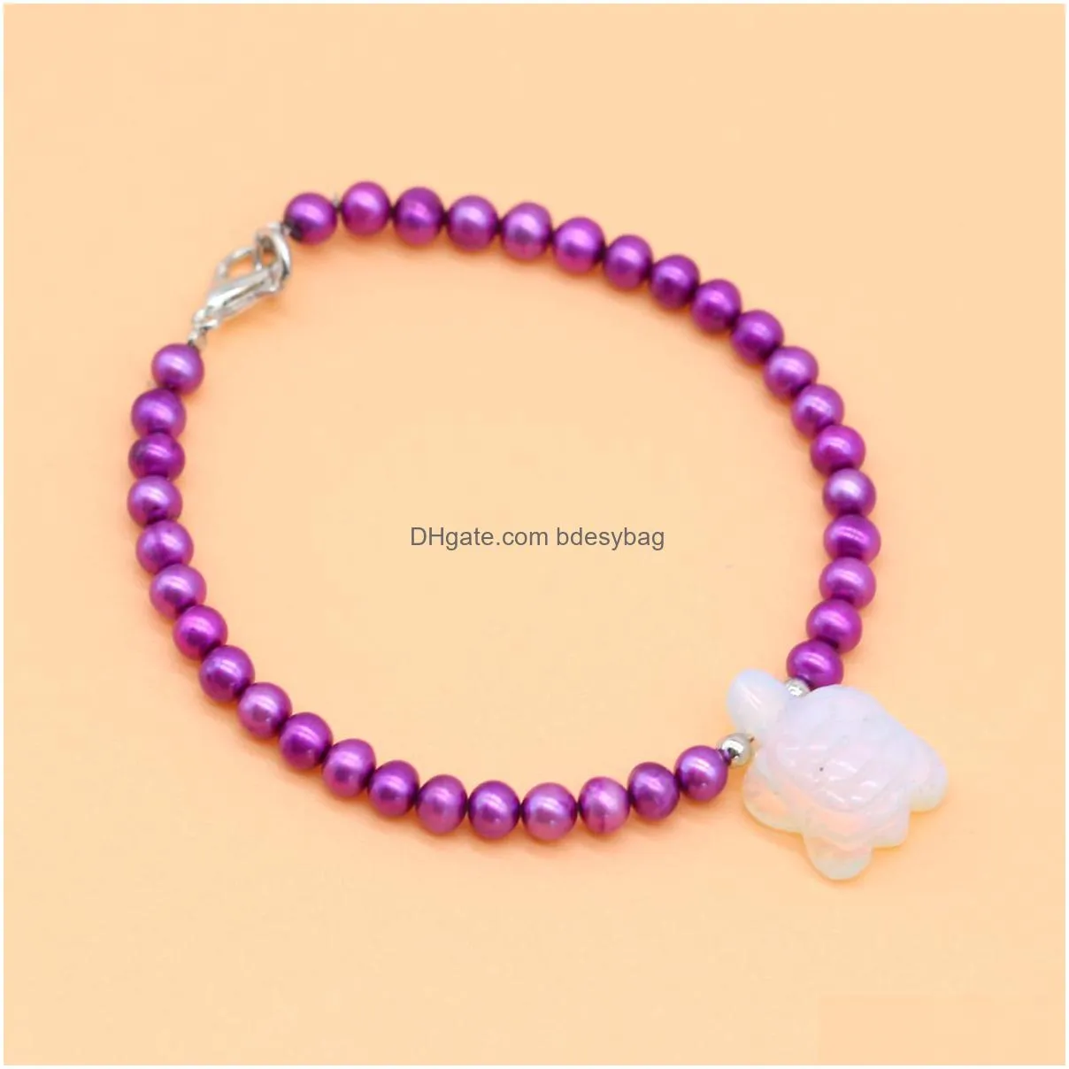 new colored potato pearl bracelet with natural stone turtle love wish jewelry pearl bangle with gemstone best gift for women