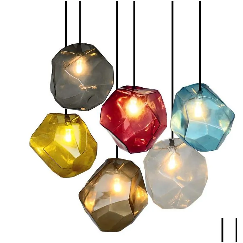 simple stone glass pendant light colorful indoor g4 led lamp the restaurant dining room bar cafe shop lighting fixture ac110265