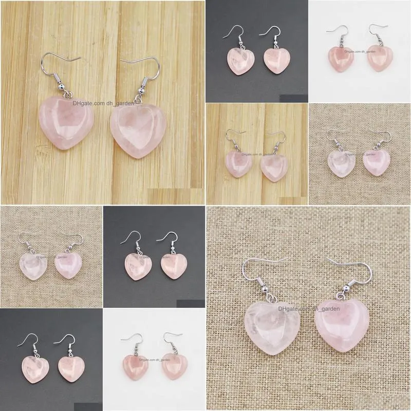 natural stone rose quartz heart shaped charms earrings pendants dangle reiki fashion charms women party wedding jewelry