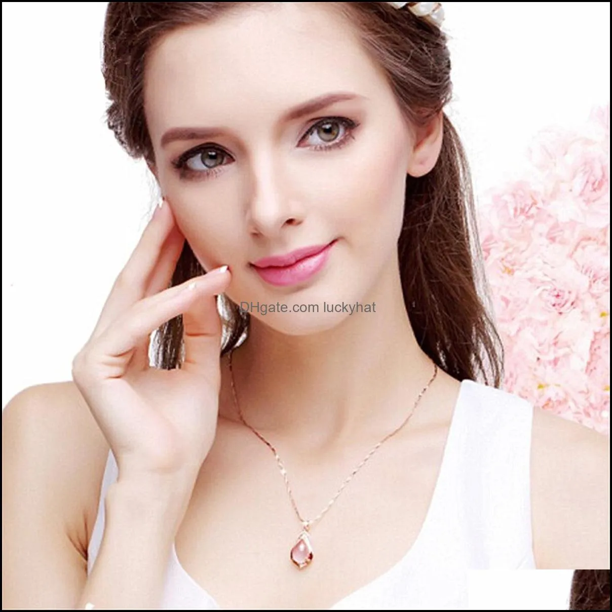 rose gold ross quartz pink opal necklace for women jewelry girls children gift choker necklaces luckyhat